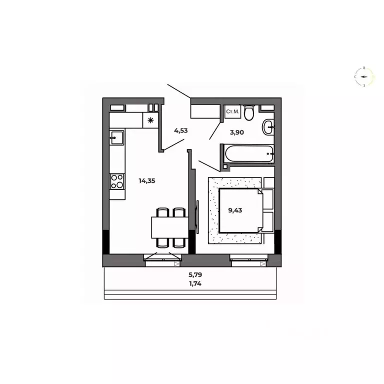 1-к кв. Омская область, Омск  (33.95 м) - Фото 0