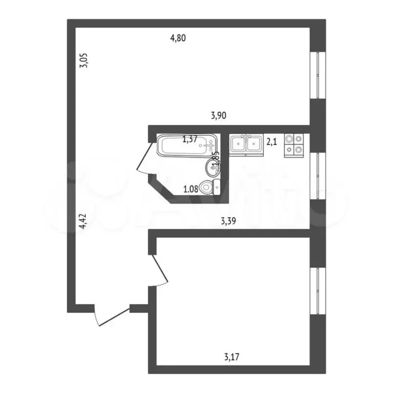 2-к. квартира, 40,6 м, 3/5 эт. - Фото 0
