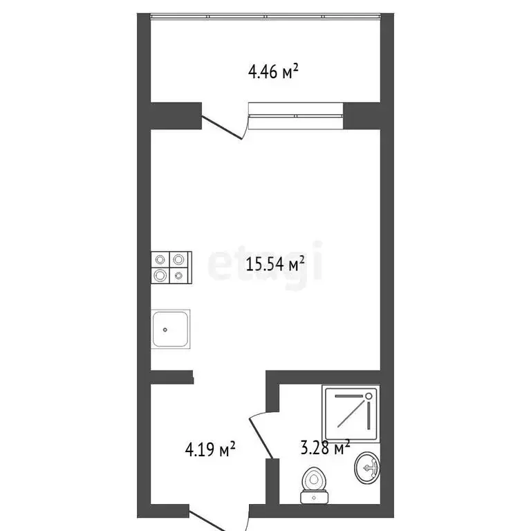 Квартира-студия: Тюмень, улица Игоря Комиссарова, 6 (28 м) - Фото 1