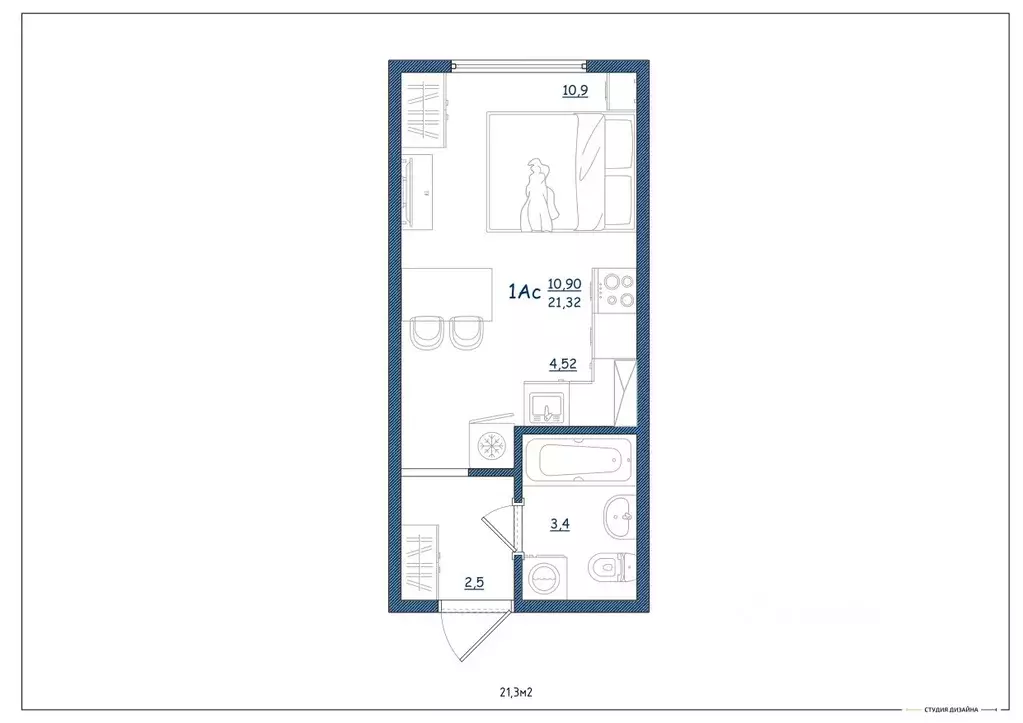 Студия Тверская область, Тверь ул. Левитана, 93А (21.3 м) - Фото 2
