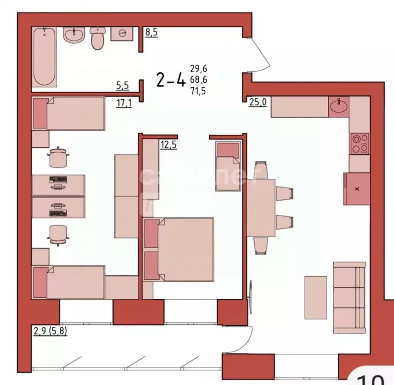 2-к кв. Вологодская область, Вологда Новгородская ул., 38 (71.5 м) - Фото 2
