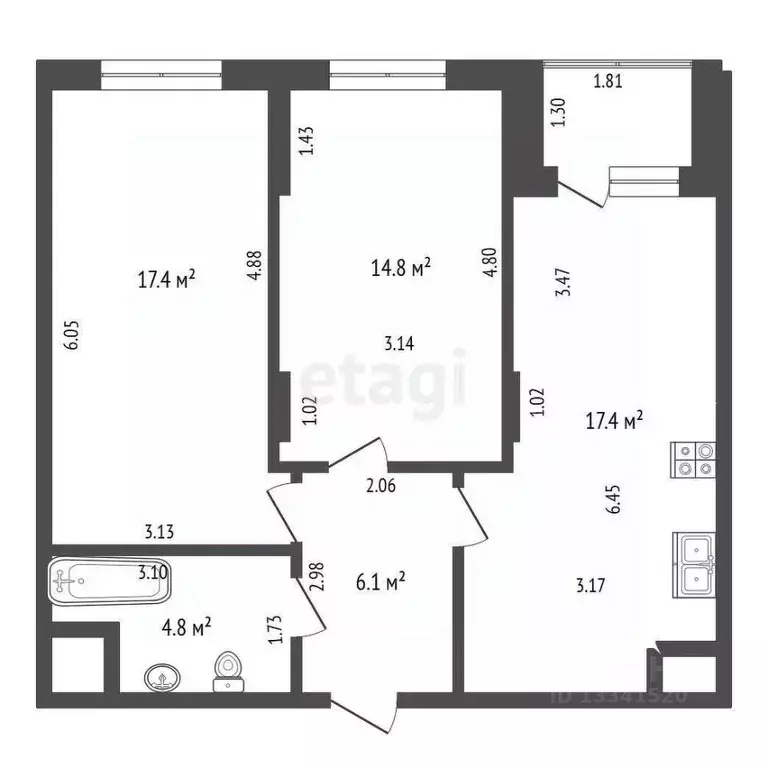 2-к кв. Ульяновская область, Ульяновск Ипподромная ул., 4Б (60.5 м) - Фото 1