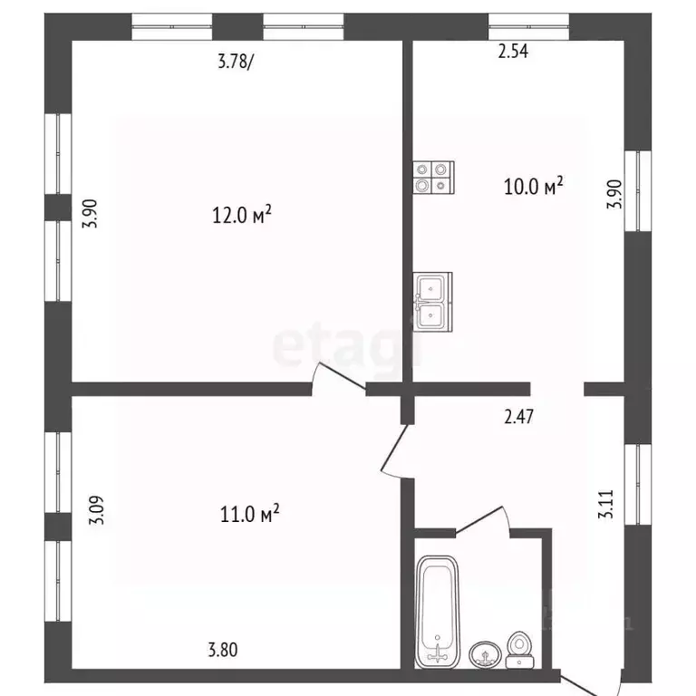2-к кв. Томская область, Томск ул. Войкова, 14 (48.0 м) - Фото 2