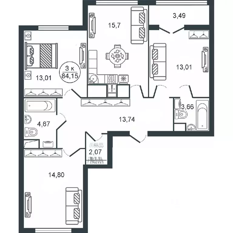 3-к кв. Тверская область, Тверь Южный мкр,  (84.15 м) - Фото 0