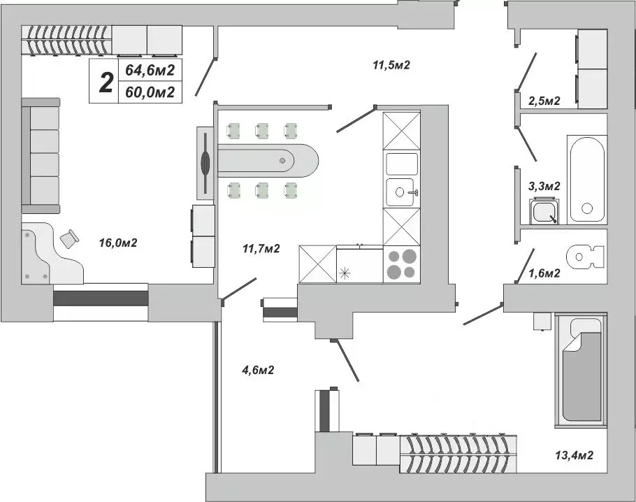 2-к кв. Тамбовская область, Тамбов ул. Чичерина, 7/1к3 (64.6 м) - Фото 0