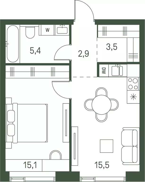 1-к квартира, 42.4 м - Фото 0