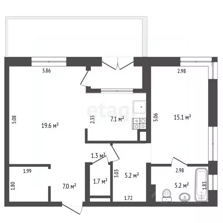 2-к кв. Тюменская область, Тюмень ул. Федюнинского, 30к9 (62.2 м) - Фото 2