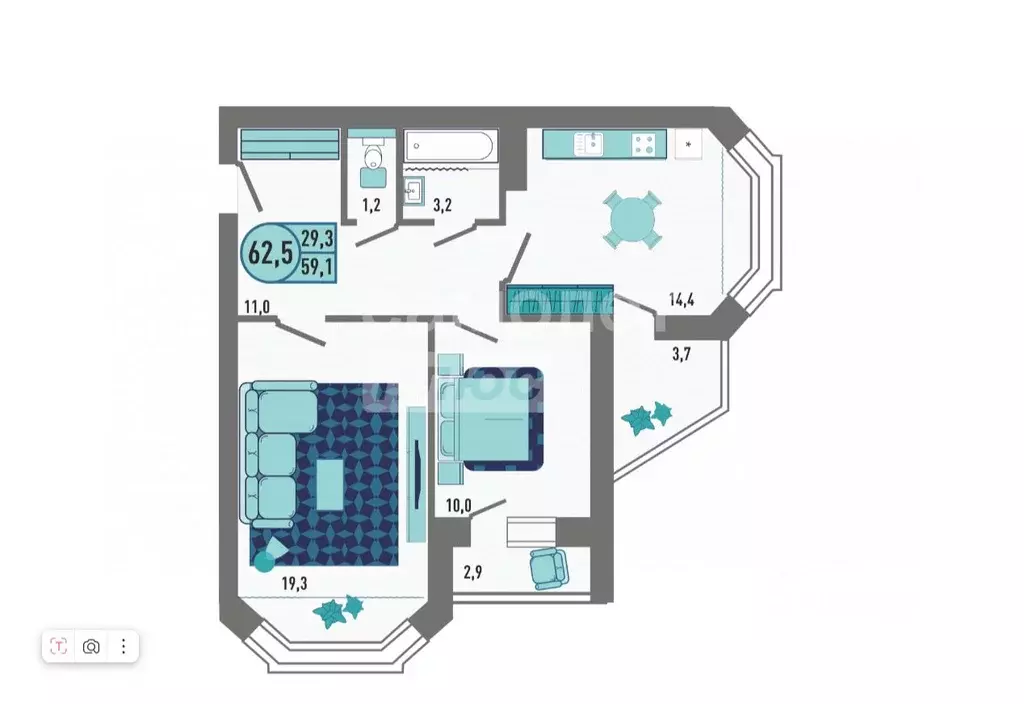 2-к кв. Липецкая область, Липецк Ленина-Соборная пл. (62.5 м) - Фото 2