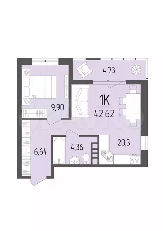 1-к. квартира, 42,6 м, 7/9 эт. - Фото 0