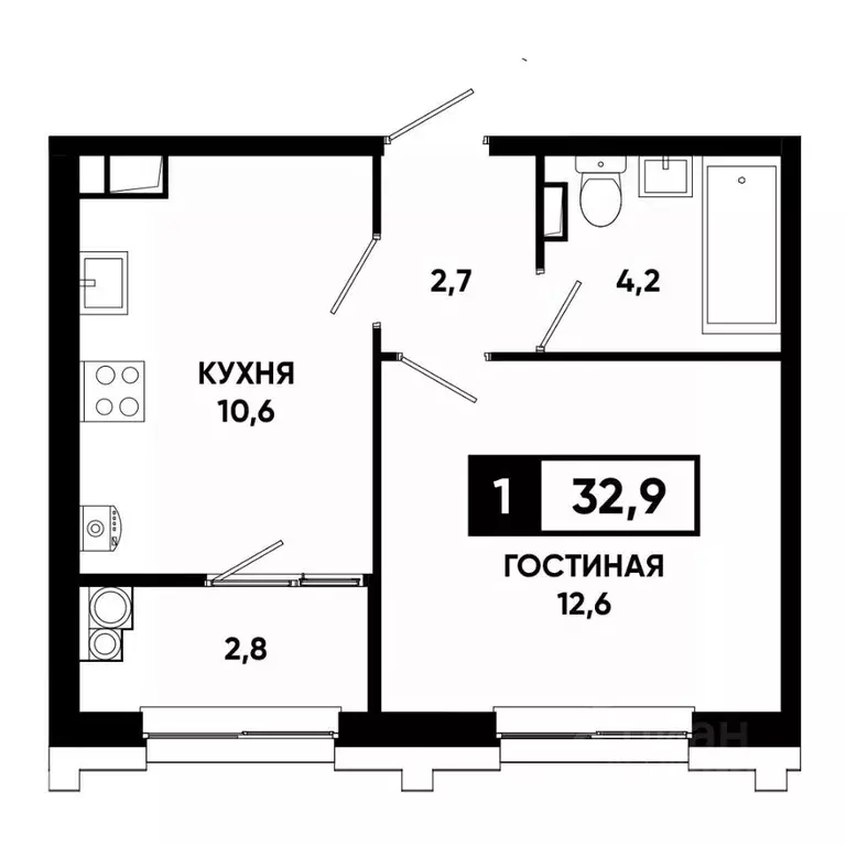1-к кв. Ставропольский край, Ставрополь просп. Российский, 16к1 (32.9 ... - Фото 1
