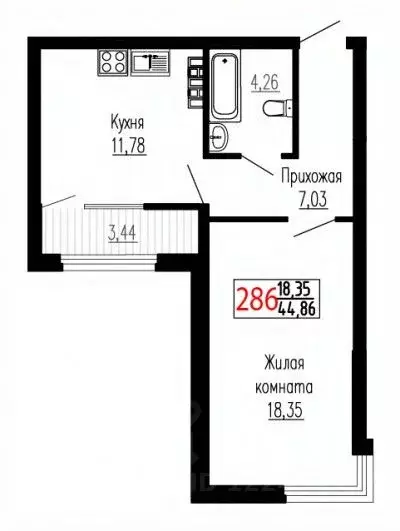 1-к кв. Свердловская область, Екатеринбург ул. Лыжников, 3 (44.8 м) - Фото 1