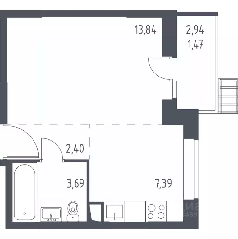 Студия Москва ш. Рязановское, 31к2 (28.5 м) - Фото 0