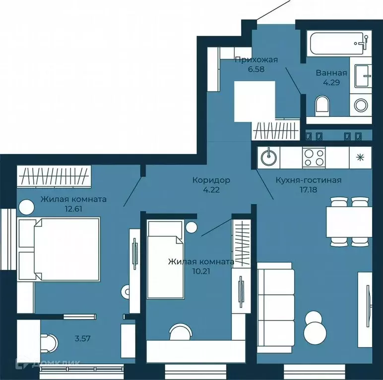 Продаётся 2-к квартира, 57.7 м - Фото 0