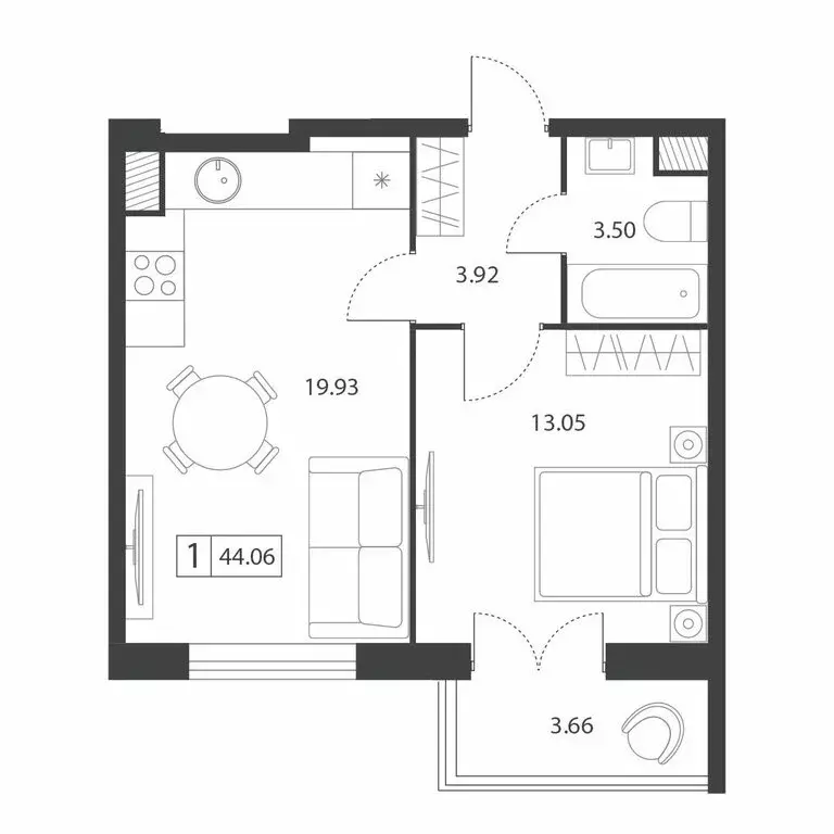 1-комнатная квартира: Тверь, микрорайон Южный (44.06 м) - Фото 1