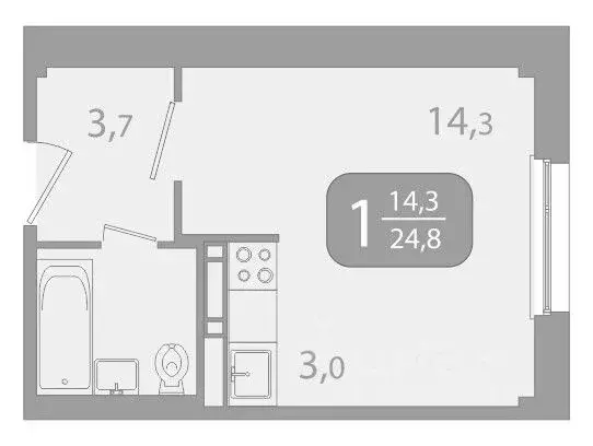 1-к кв. Томская область, Томск ул. Юрия Ковалева, 47 (24.8 м) - Фото 1