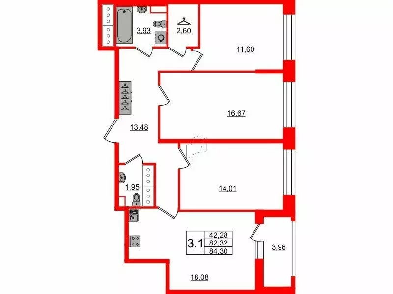 3-комнатная квартира: Санкт-Петербург, Октябрьская набережная, 36к4 ... - Фото 0