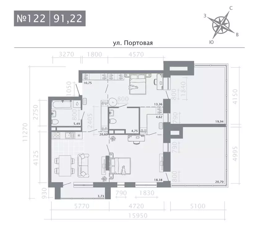 2-к кв. Татарстан, Казань Живи на Портовой жилой комплекс (91.22 м) - Фото 0