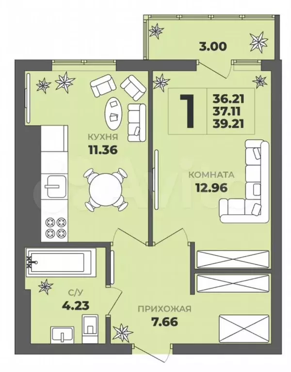 1-к. квартира, 37,1 м, 8/8 эт. - Фото 1