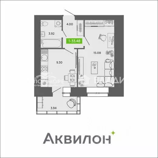 1-к кв. Архангельская область, Архангельск ул. Урицкого, 6к1 (33.48 м) - Фото 2