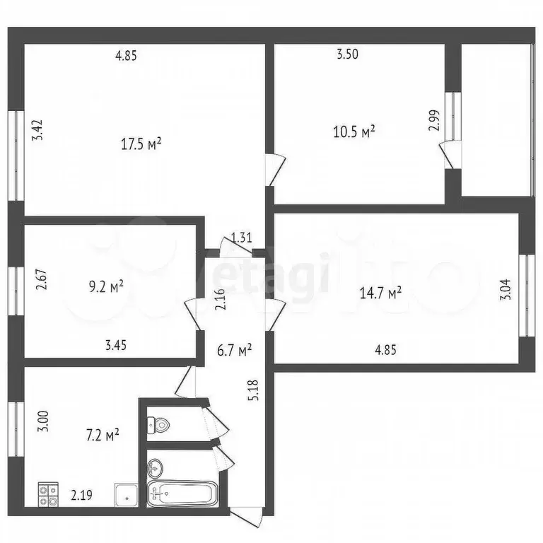 3-к. квартира, 60 м, 8/9 эт. - Фото 0