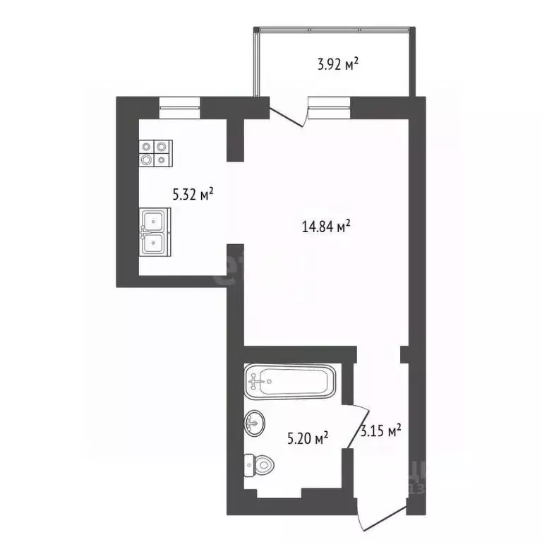 1-к кв. Крым, Ялта проезд Бакунинский, 13 (28.9 м) - Фото 2