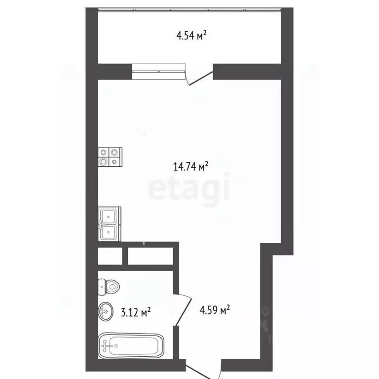 Студия Тюменская область, Тюмень ул. Фармана Салманова, 4 (26.0 м) - Фото 2