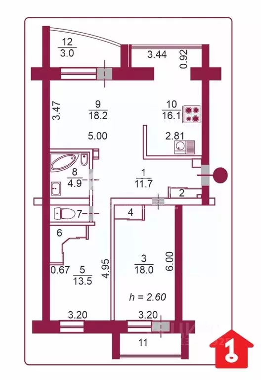 3-к кв. Омская область, Омск ул. Герцена, 232/1 (88.5 м) - Фото 2