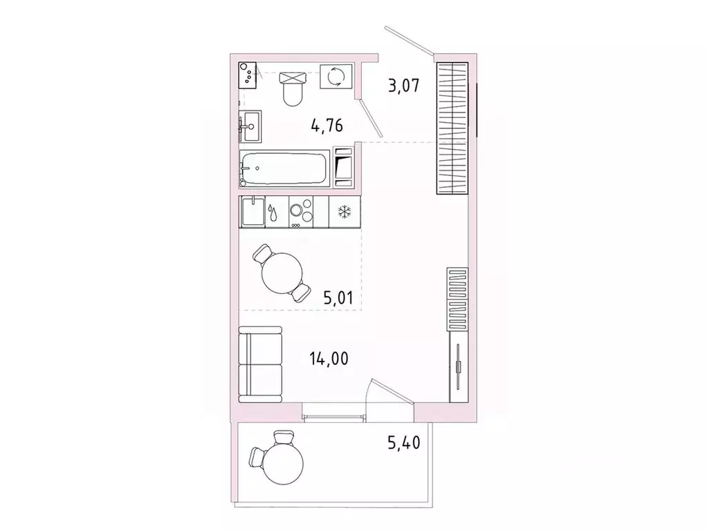 Студия Ленинградская область, Гатчина Въезд мкр,  (28.46 м) - Фото 1