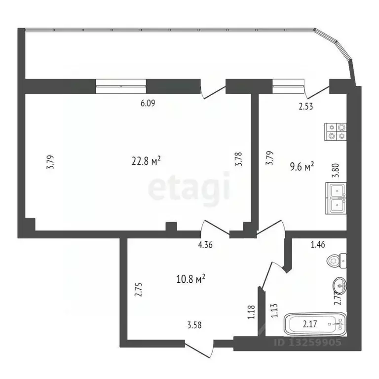 1-к кв. Липецкая область, Липецк ул. 50 лет НЛМК, 11 (59.9 м) - Фото 1