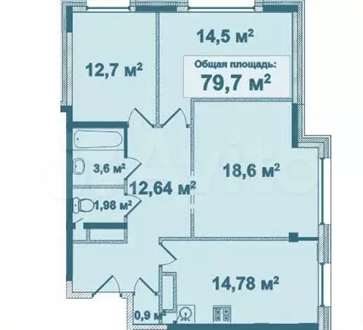 3-к. квартира, 79,7 м, 4/4 эт. - Фото 0