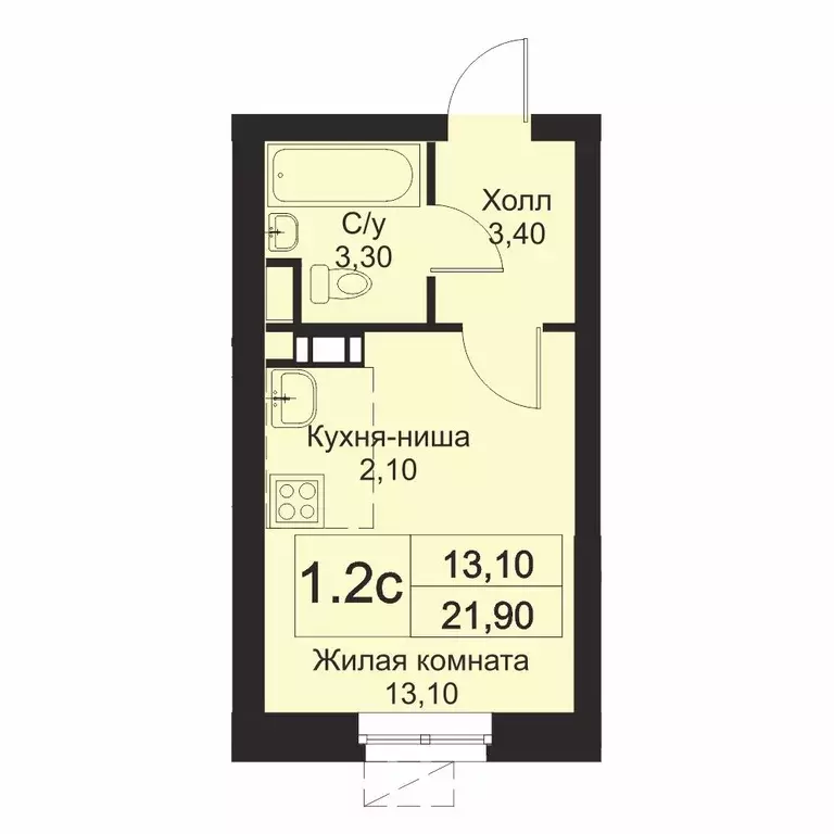 квартира-студия, 21.9 м - Фото 0