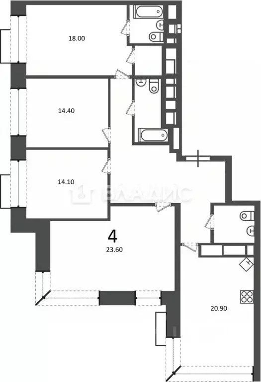 4-к кв. Москва Клинская ул., 2А (125.8 м) - Фото 2