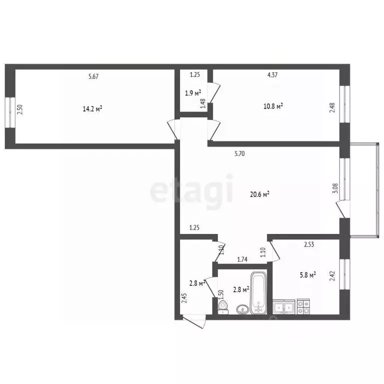 3-к кв. Башкортостан, Стерлитамак Коммунистическая ул., 65 (59.0 м) - Фото 2