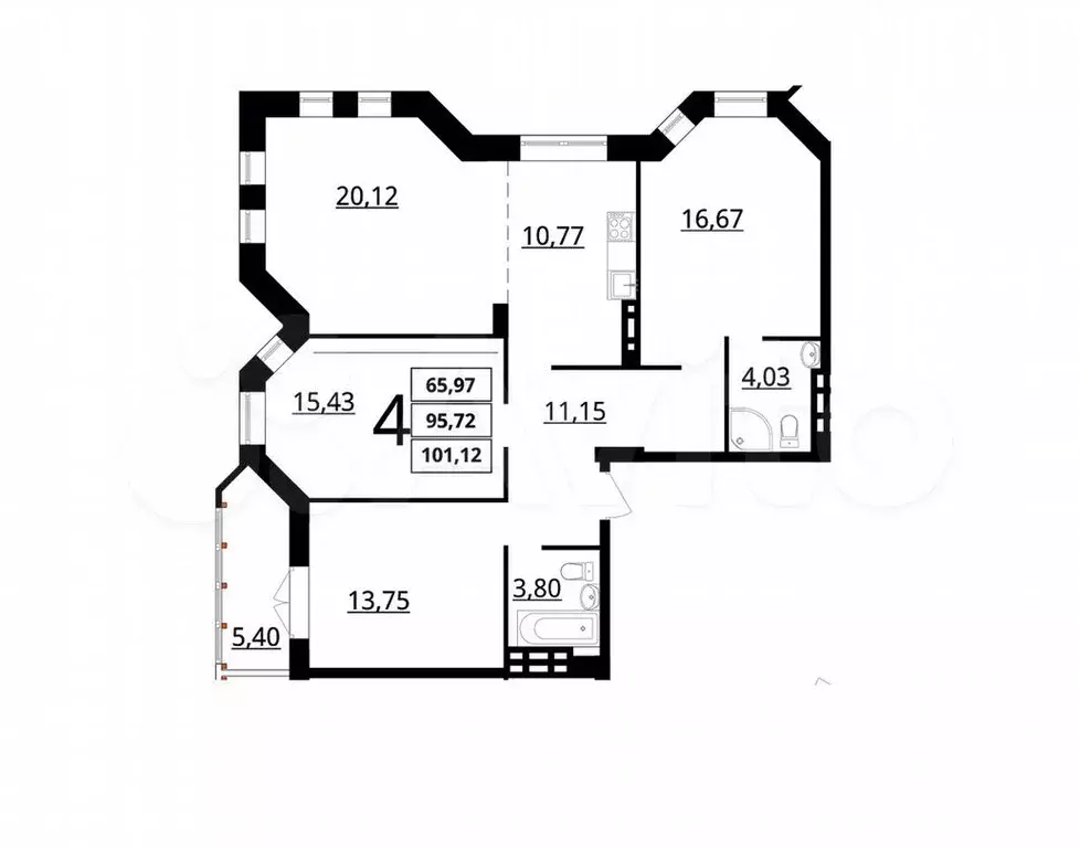 4-к. квартира, 101м, 3/8эт. - Фото 1