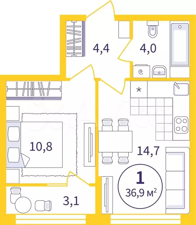 1-к. квартира, 35,4 м, 1/8 эт. - Фото 0