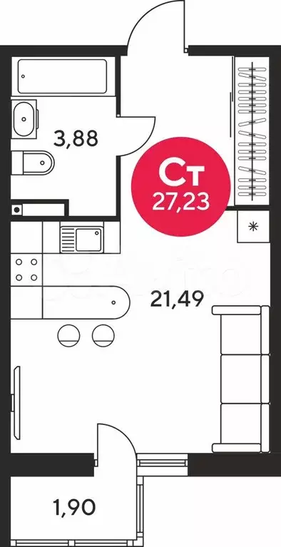 Квартира-студия, 27,2 м, 7/25 эт. - Фото 0