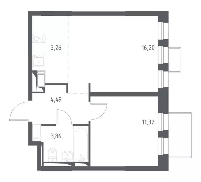 1-комнатная квартира: деревня Коробово, улица Авиаторов, 7 (40.6 м) - Фото 1