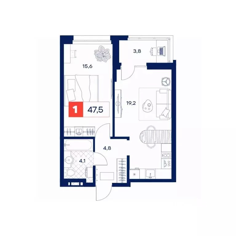 1-к кв. Тюменская область, Тюмень Дом Нойферта жилой комплекс (47.5 м) - Фото 1