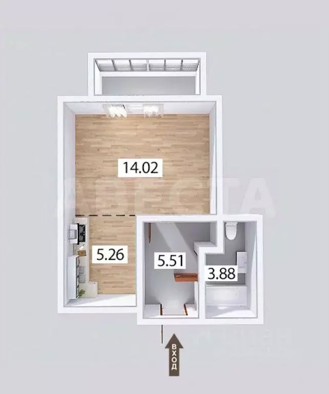 Студия Омская область, Омск ул. Архиепископа Сильвестра, 9 (28.67 м) - Фото 2