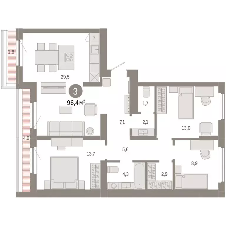 3-комнатная квартира: Новосибирский район, рабочий посёлок Краснообск, ... - Фото 2