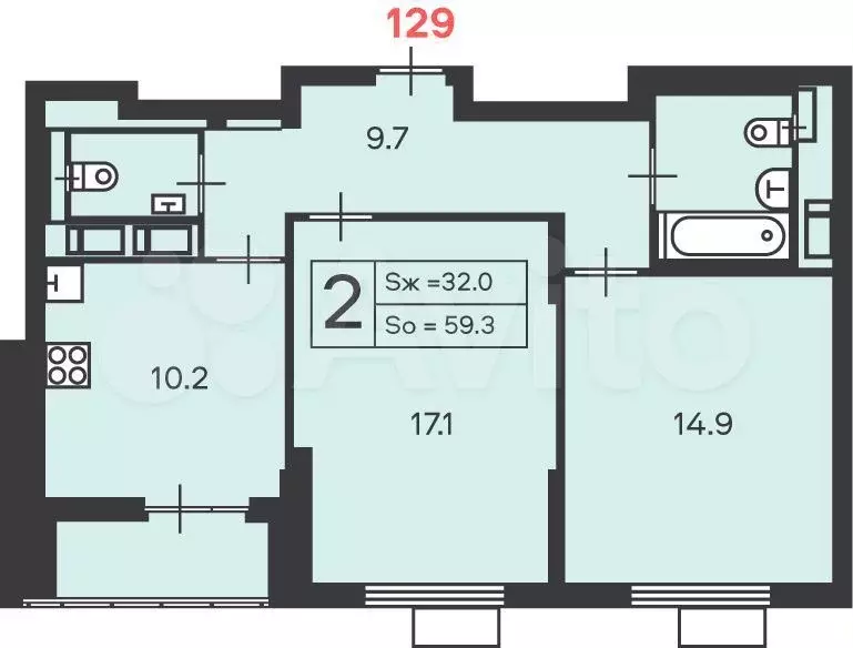 Аукцион: 2-к. квартира, 57,7 м, 16/24 эт. - Фото 0