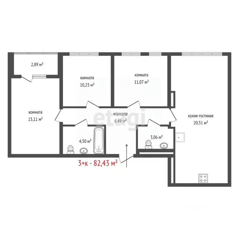 3-к кв. Свердловская область, Екатеринбург Солнечный жилрайон,  (82.43 ... - Фото 2