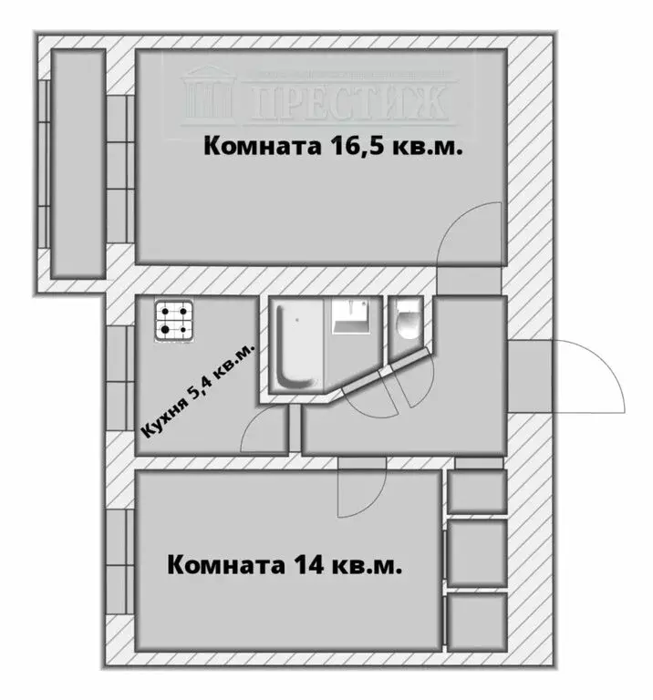 2-комнатная квартира: Заволжск, улица Герцена, 10А (46 м) - Фото 1