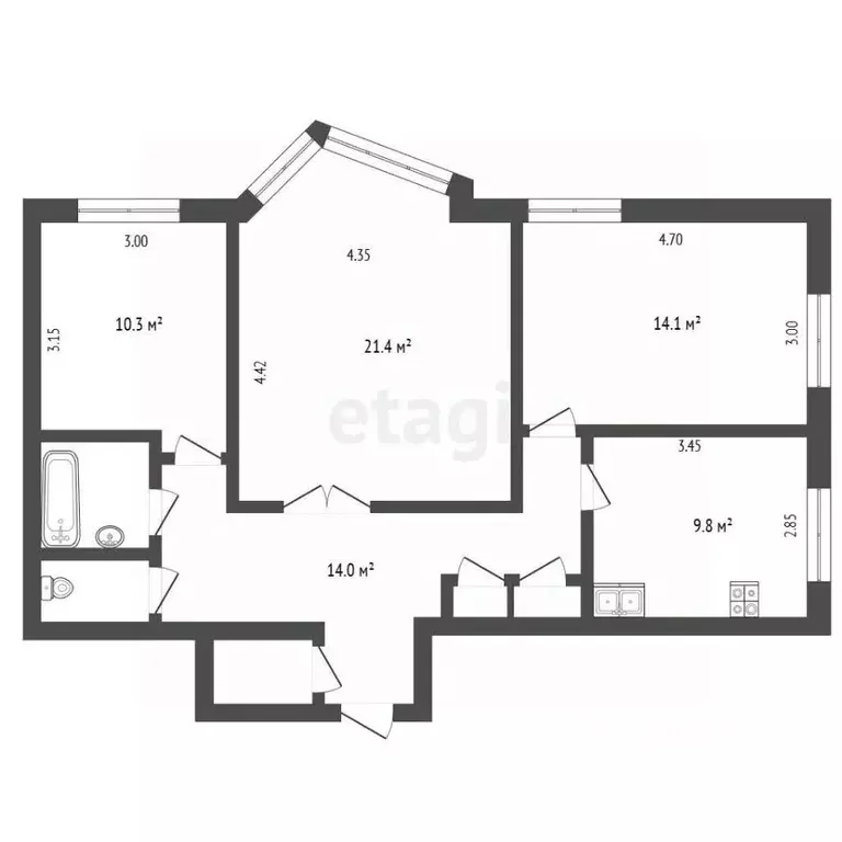 3-к кв. Архангельская область, Архангельск Воскресенская ул., 112 ... - Фото 1