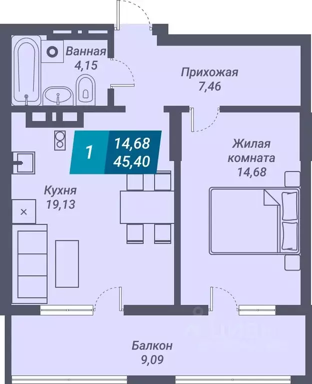 1-к кв. Новосибирская область, Новосибирск ул. Королева, 19 (45.4 м) - Фото 1