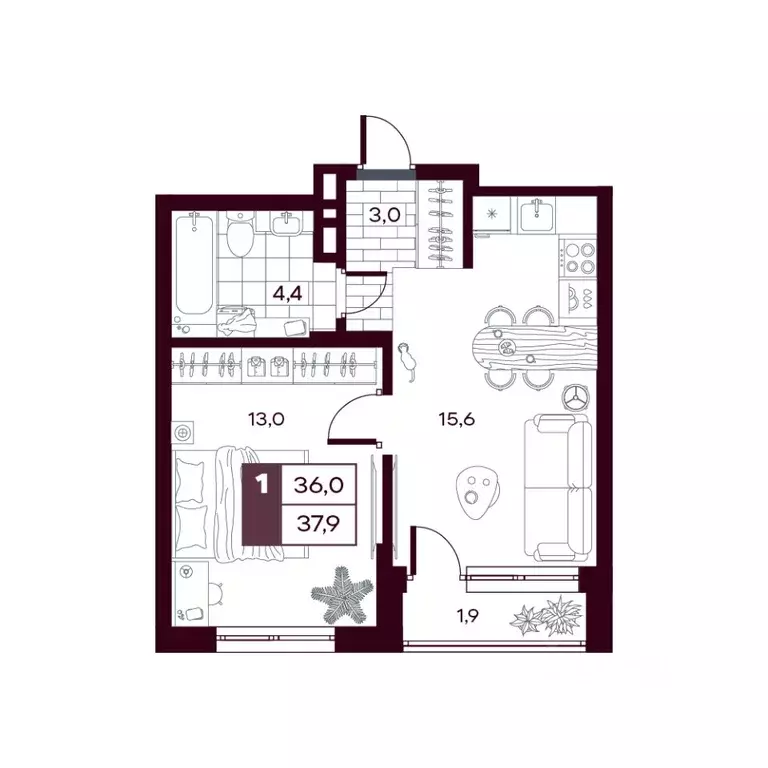 1-к кв. Тюменская область, Тюменский муниципальный округ, д. Дударева ... - Фото 1