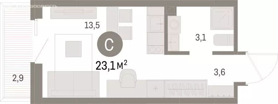 Квартира-студия: Курган, жилой район Центральный, ЖК Дом Кино (23.44 ... - Фото 2