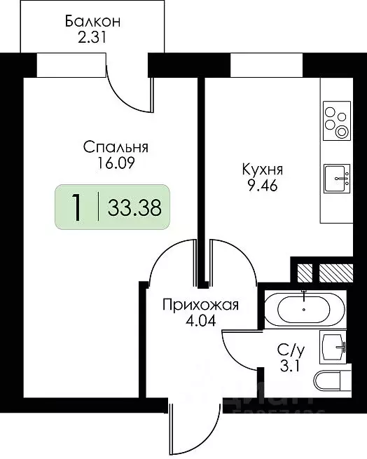 1-к кв. Смоленская область, Гагарин ул. Строителей, 127 (33.97 м) - Фото 0
