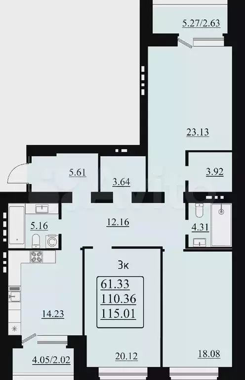 3-к. квартира, 115 м, 3/8 эт. - Фото 1