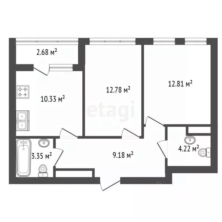 2-к кв. Санкт-Петербург ул. Челюскина, 6 (55.9 м) - Фото 1